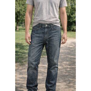 Alfani Men's Dark Denim Whiskered Jeans, size 32x30